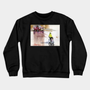 A cyclist on the English Bridge, Shrewsbury Crewneck Sweatshirt